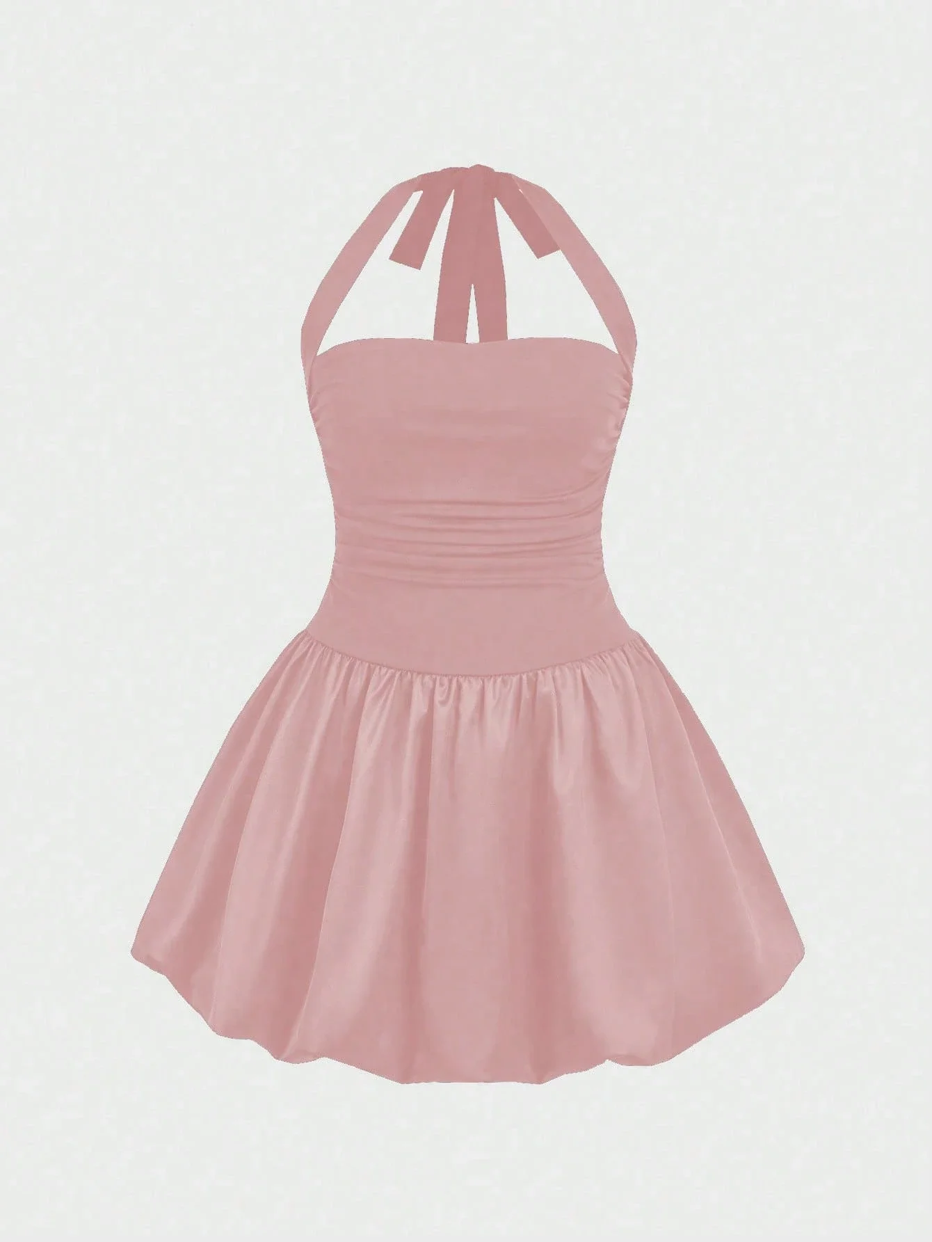 

Женское мини-платье с вырезом халтер, пышными рукавами, однотонное розовое, летнее, элегантное, для вечеринок