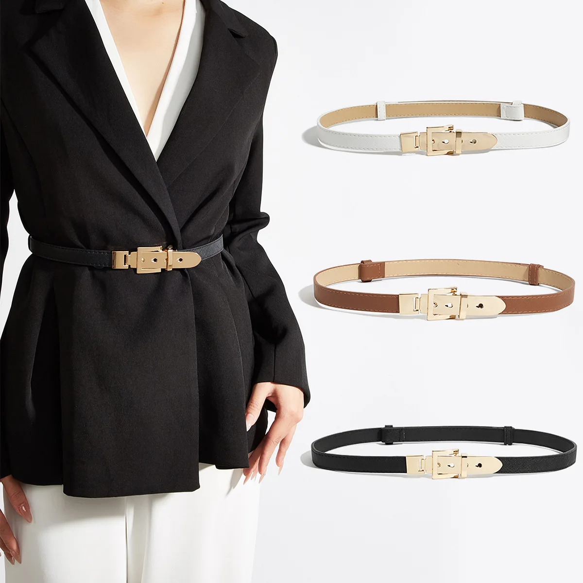 مشبك خصر جديد لعام 2026، حزام خصر نحيف ورفيع من الجلد الفاخر، قميص طويل، زخرفة التنورة، أحزمة مصممة صغيرة قابلة للتعديل