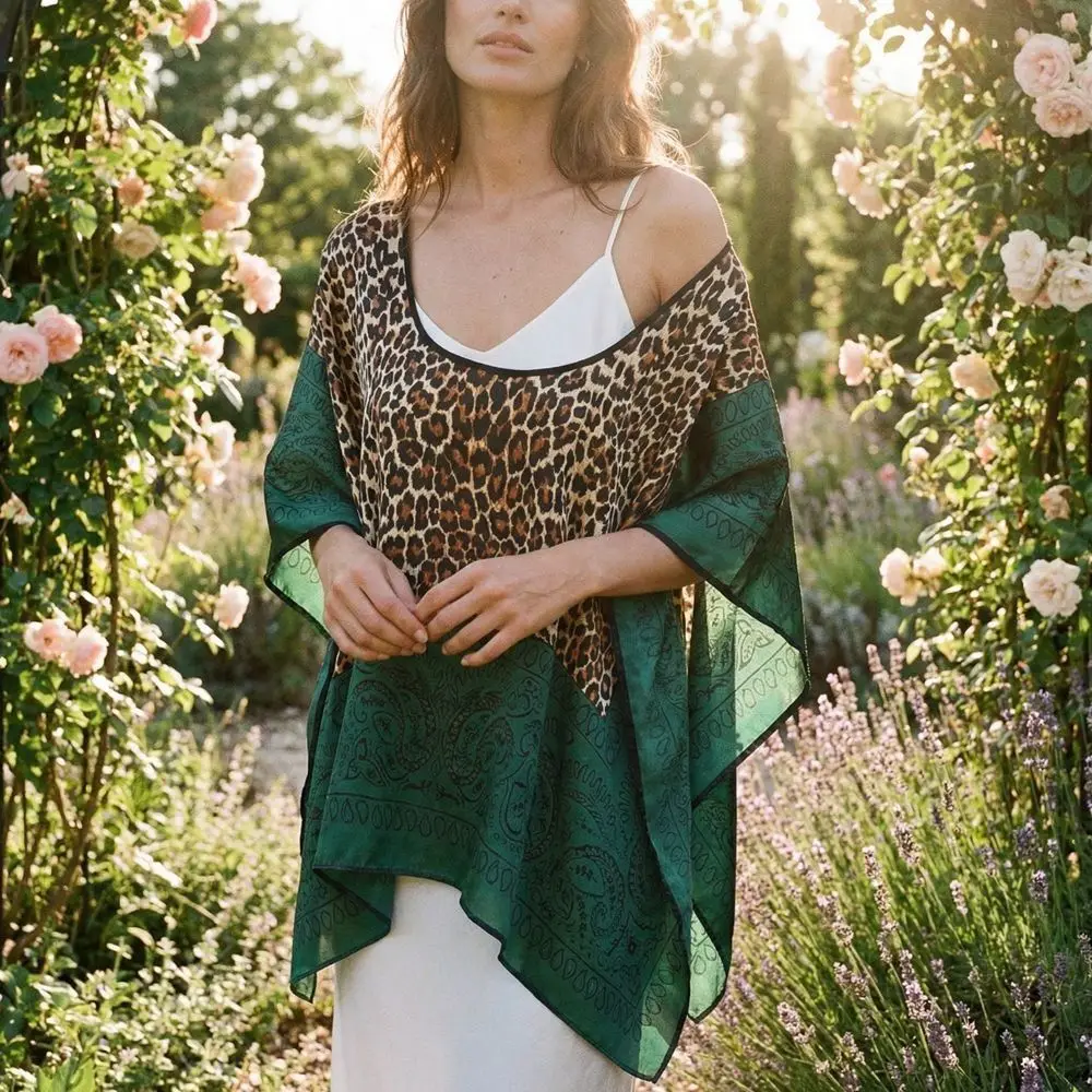 

Loose Fit Poncho Cloak Thin Scarf Printed Sun Protection Simulated Silk Pullover Comfortable Polyester Versatile Scarves Women