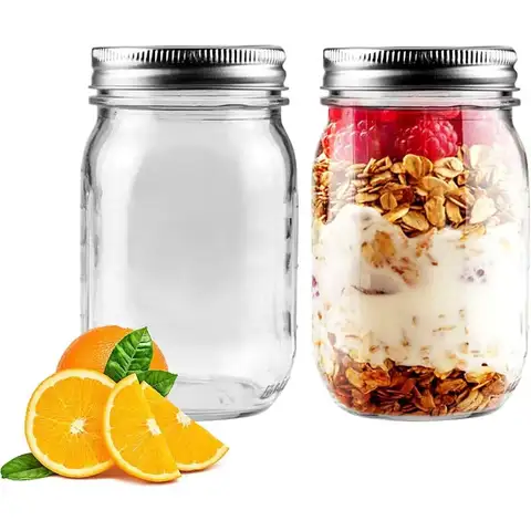Pair of 16oz Glass Mason Jars with Airtight Lids - Ideal for Meal Prep, Storage, and DIY Gifts