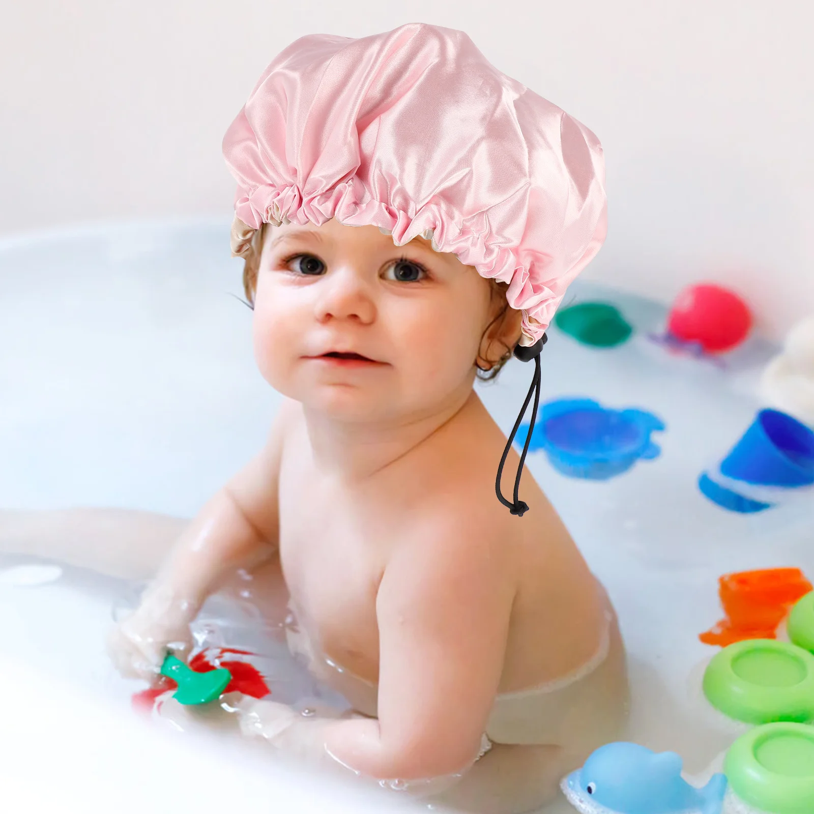 

Kids Double Layer Satin Sleep Cap Adjustable Elastic Hair Bonnet For Children Night Use Wash Face Shower Bathroom Home