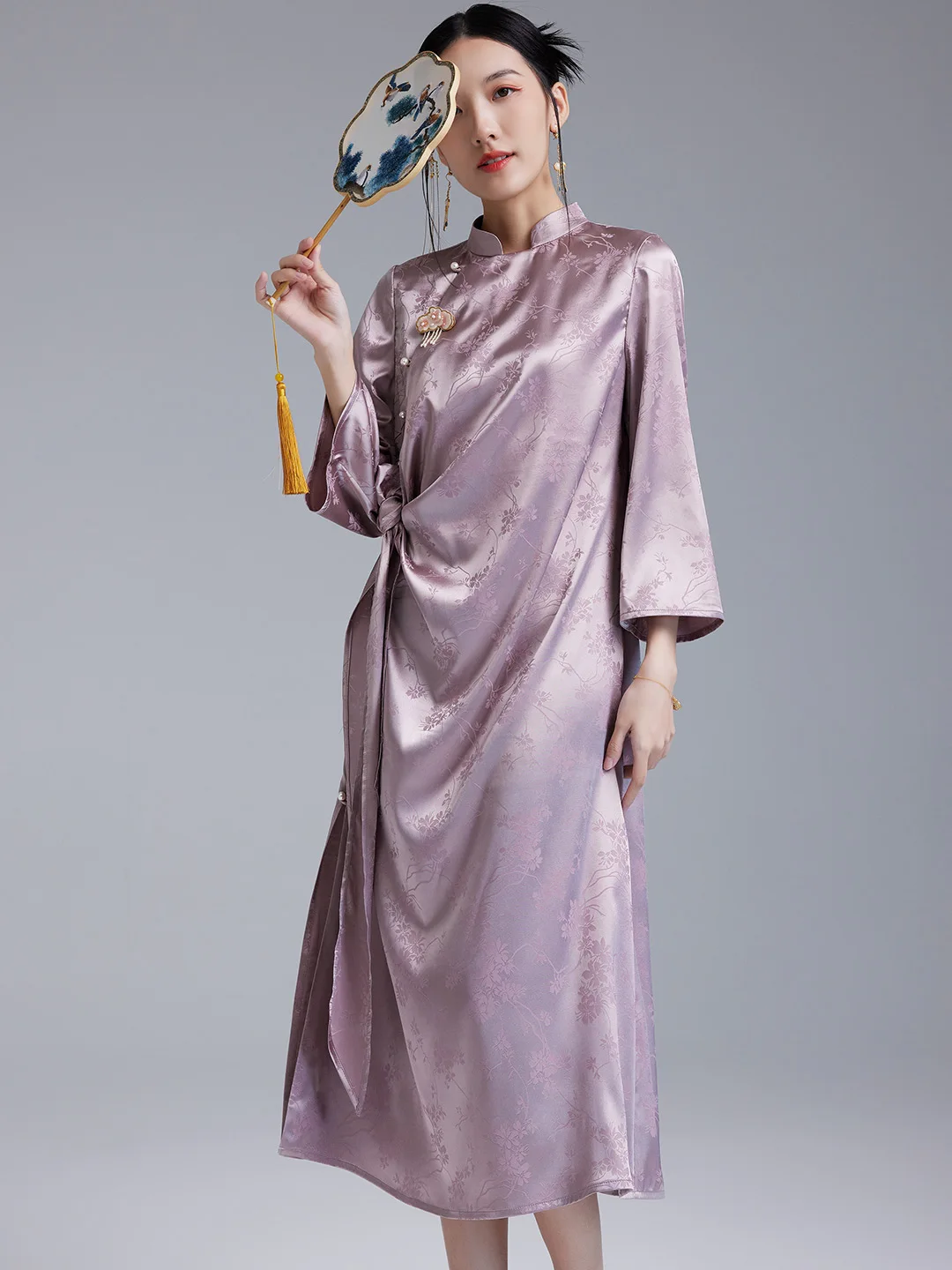 

Moyu Summer 2025 New Sle Fenhen Robe Improved Han Su Stand Collar Dr Chinese Embroidery Long Sve Daily Wear