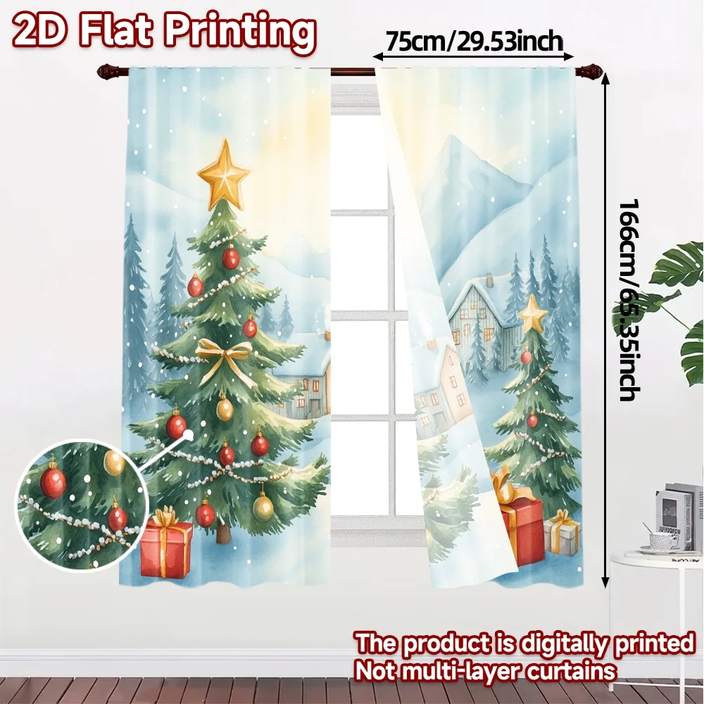 2pcs,Curtains Christmas Tree Village Snow Scene (2) Creative Modern Curtains Yarn Curtains Versatile All Perfect for Bedroom,
