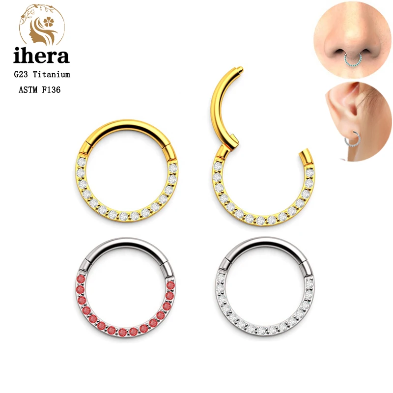

G23 Titanium Small Round Nose Ring Hoop CZ Hinged Segment Septum Clicker 16G Ear Tragus Cartilage Piercing Earrings Body Jewelry