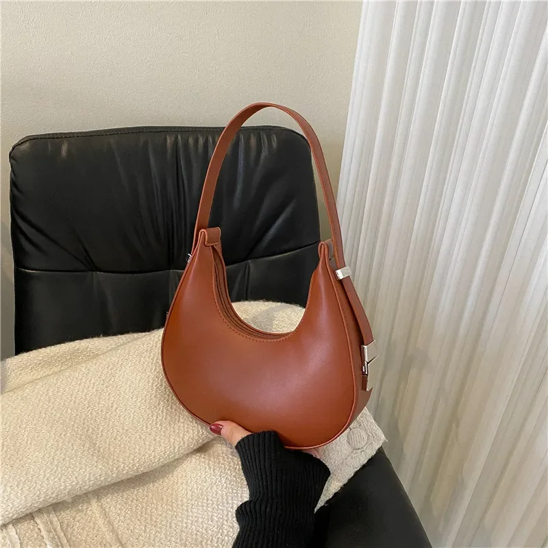 Spring New Solid Color Half-moon Bags for Women Fashion Shoulder Bags Luxury PU Leather Underarm Bag Advanced Brand Handbag Purs