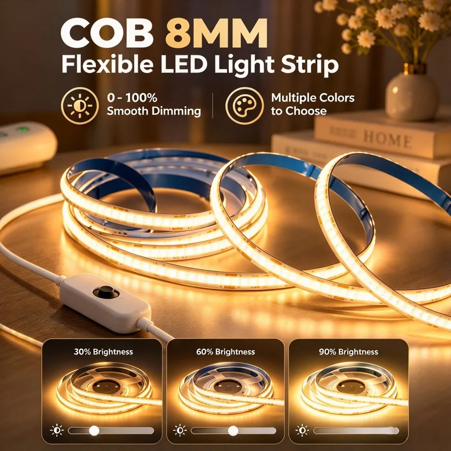 COB LED Strip Light 320LEDs/m DC5V USB 0.5-5m Hand Sweep / Touch / Button Dimmable for Cabinet Home Decor Lighting
