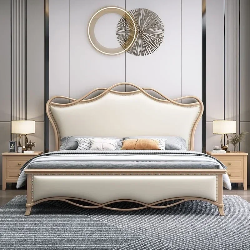 American solid wood, master bedroom 1.8 meters double, French light luxury, high box storage, cream wind ribbon bed