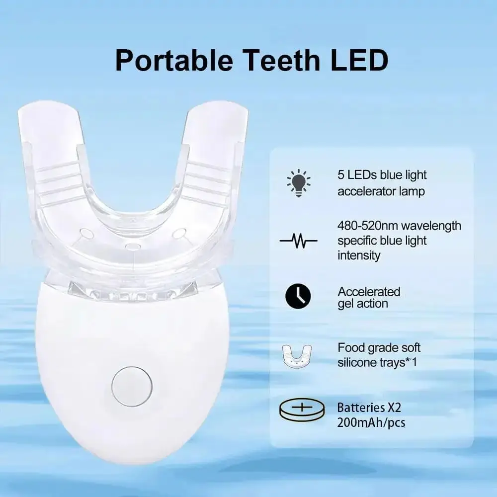 Deluxe Teeth Whitening Kit with Blue LED Curing Light Device Mouth Tray Dental Gel for Sensitive Teeth Stain Remover Enamel Safe