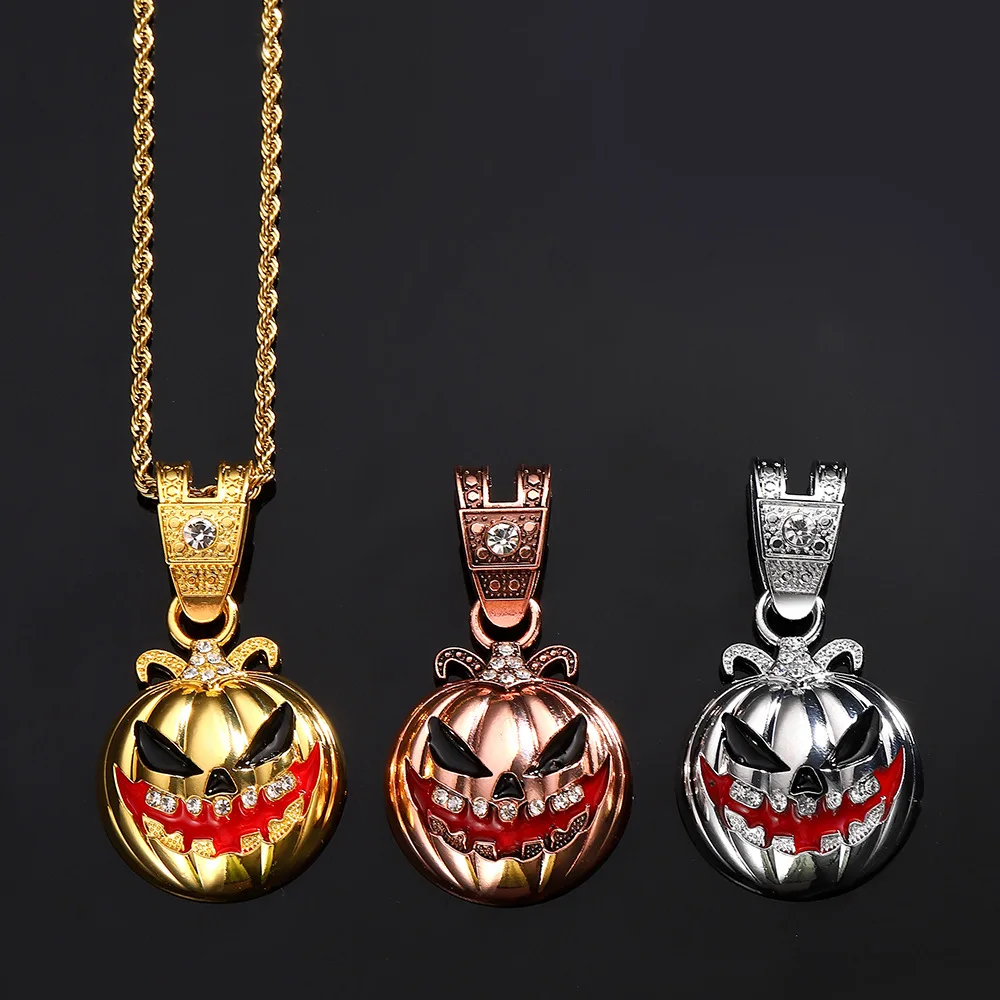 DIY accessories European and American cross-border Halloween pumpkin skull alloy drip oil diamond pendant, exaggerated personali