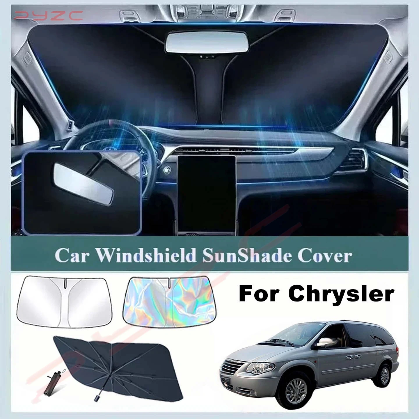 Windshield Sun Shade For Chrysler Pacifica Minivan 2017-2023 2024 Window Sunshade Sun Visor Protector Foldable Blocks UV Rays