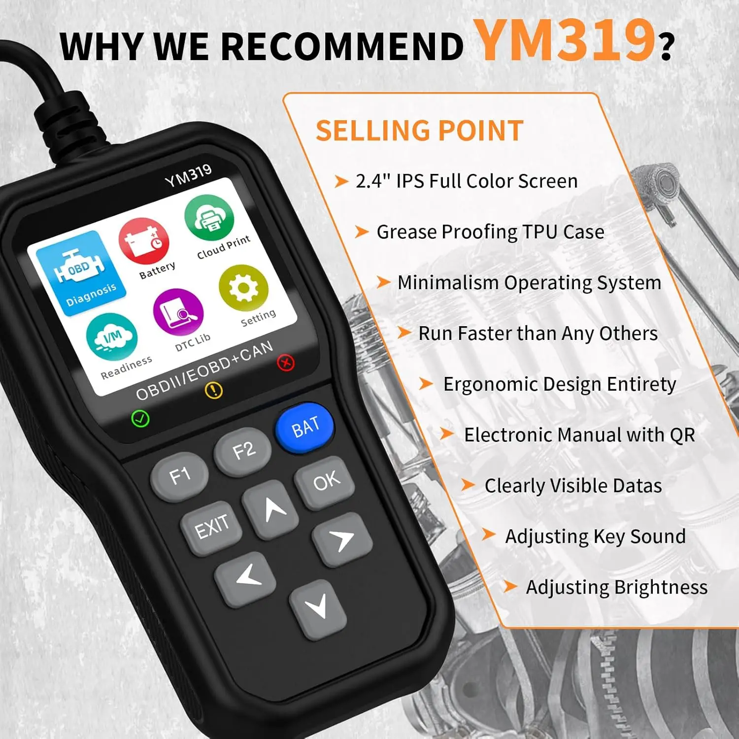 YM319 OBD2 Scanner Diagnostic Tool Car Engine Fault Code Reader Car Battery Analyzer Oxygen Sensing Tester