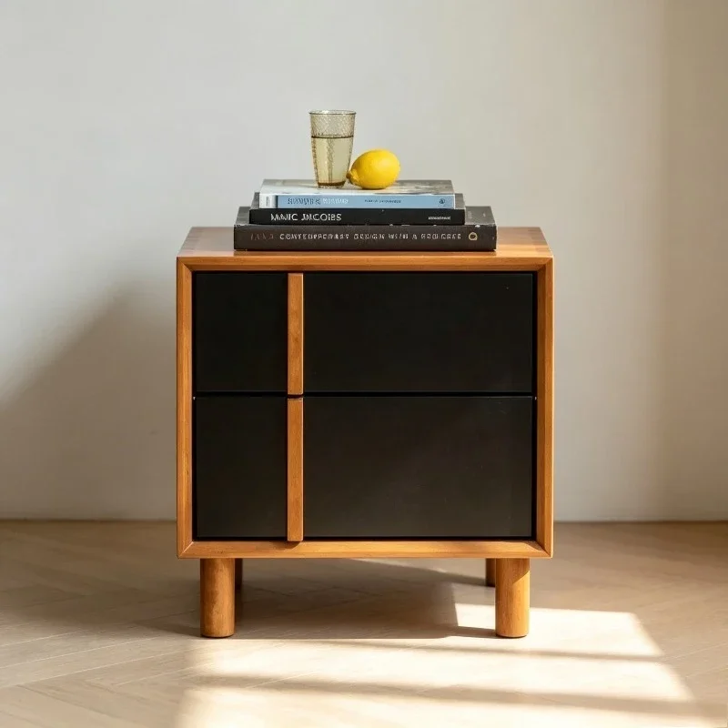 Mid Century Wooden Bedside Table Storage Cabinet Solid Wood Leg Small Apartment Night Stand Living Room Sofa Accent Table