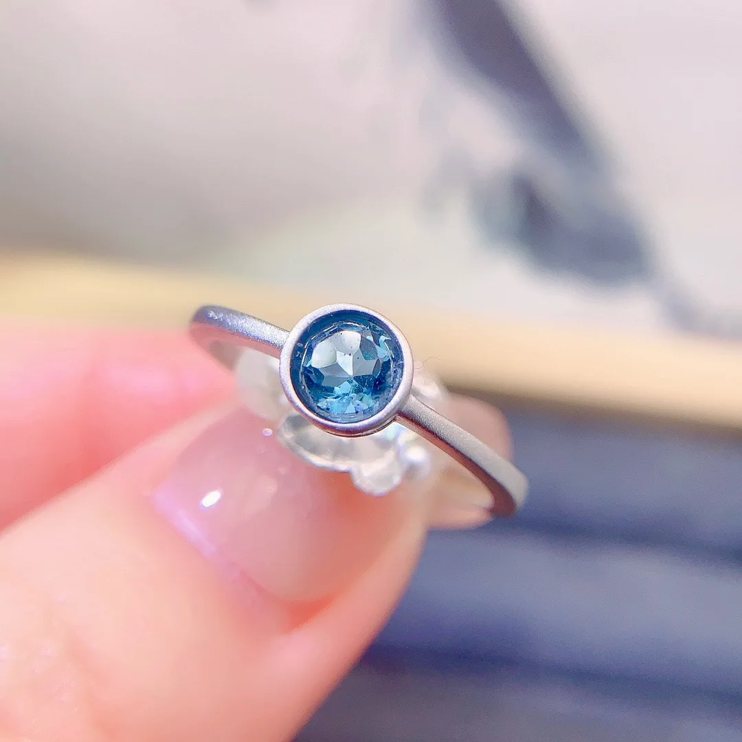 

s925 sterling silver natural London blue topaz ring, fashionable matte round 5*5mm ring empty set wholesale