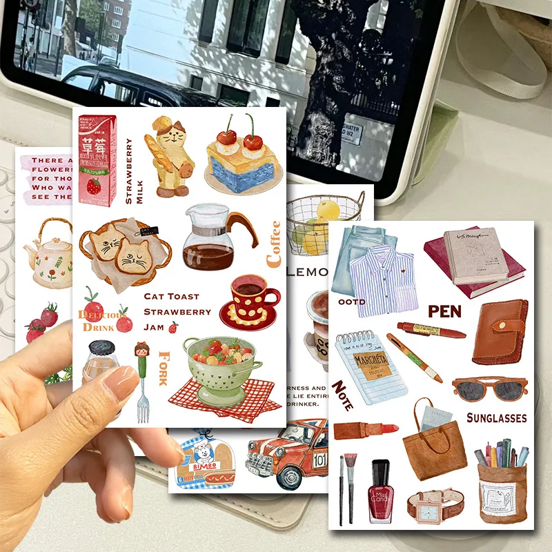 

Watercolor Food Stickers 5Sheets Self-Adhesive Decals for Journal Scrapbooking Planner Stationery Decor DIY Crafts
