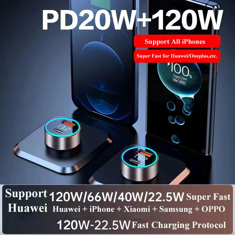 UYUXIO USB C Car Charger Adapter with Voltage Display Super Fast Charging in Car for Samsung iPhone OPPO Vivo Oneplus Huawei