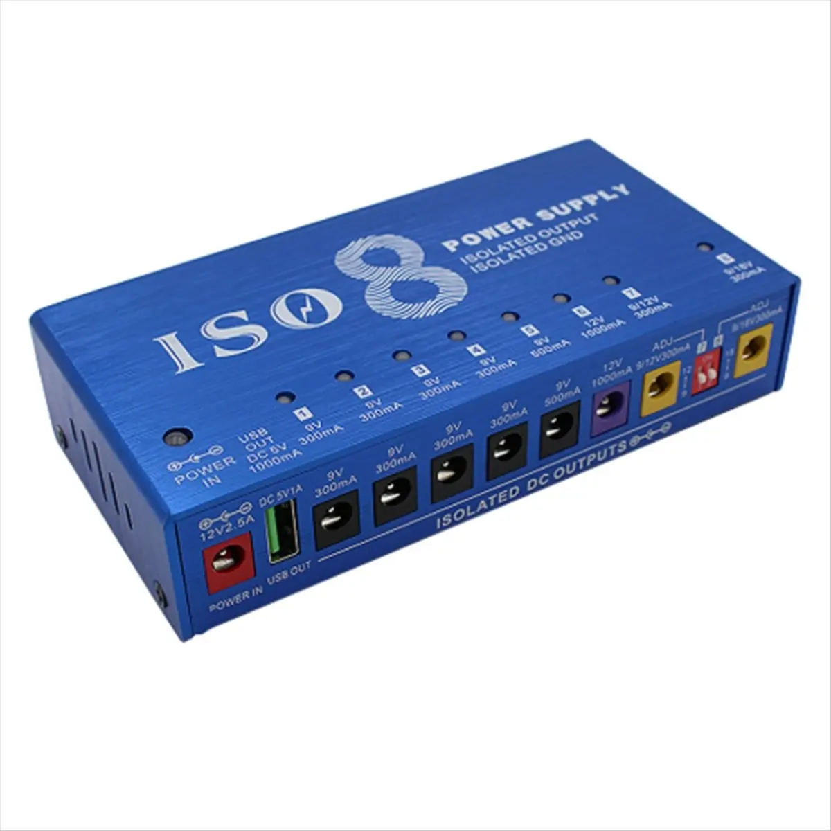 ISO-8 Guitar Pedal Power Supply W/8 Isolated DC OutputsW/Auto Voltage Detection(9V 12V 18V)/for Multi-Effects Supply(US)