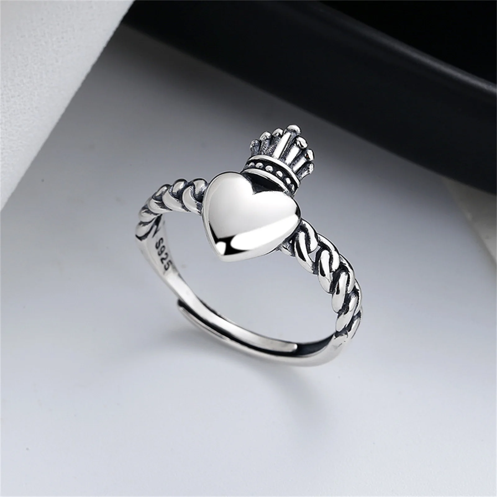 Crown and Heart Love Ring Vintage Sterling Silver 925 Ring Resizable for Women Girls Ireland Style Jewelry Irish Claddagh