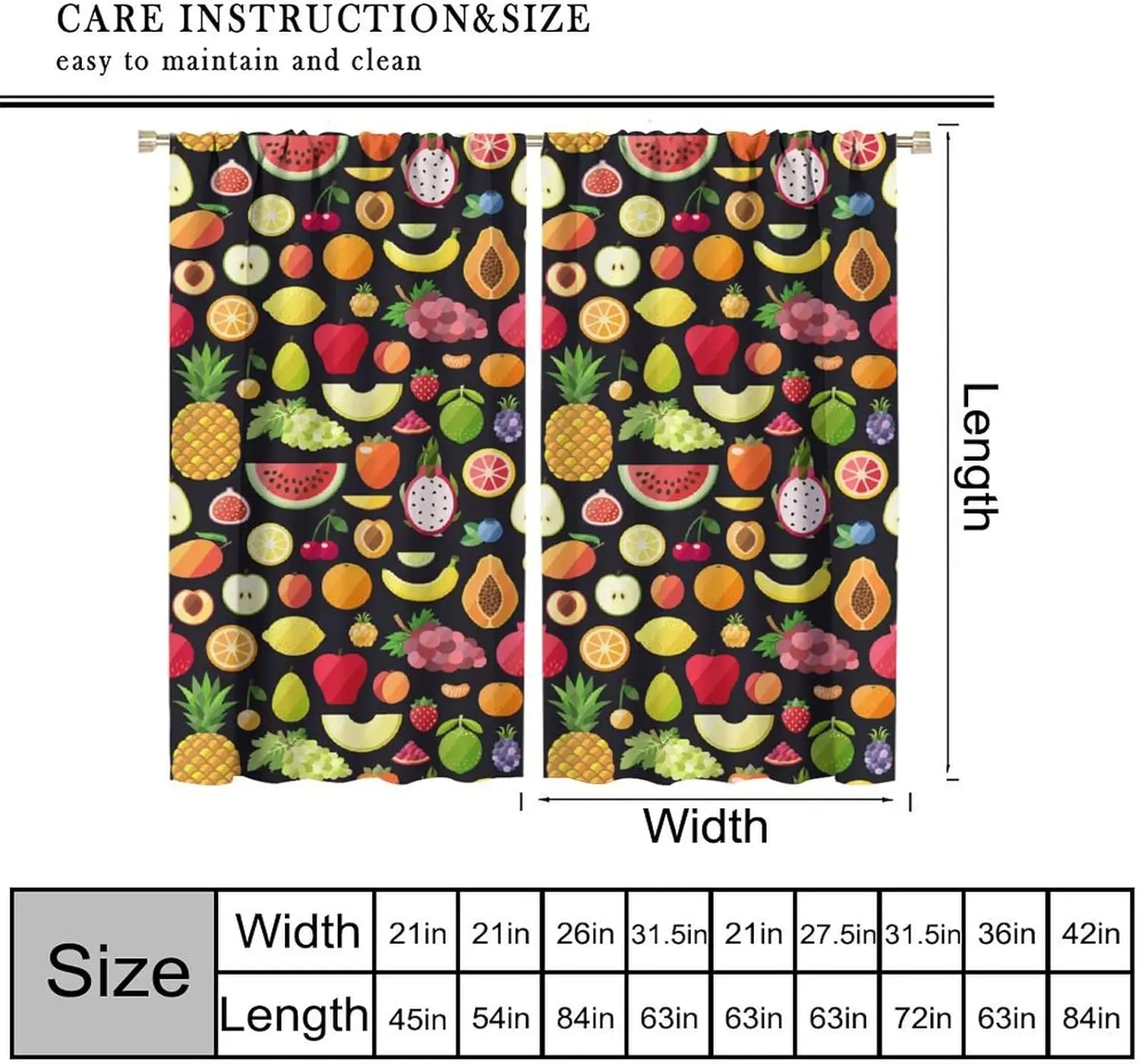 Summer Fruit Curtains Pop Art Grunge Style Colorful Vintage Set Organic Style Food Vegan Pattern Blackout Window Drapes for