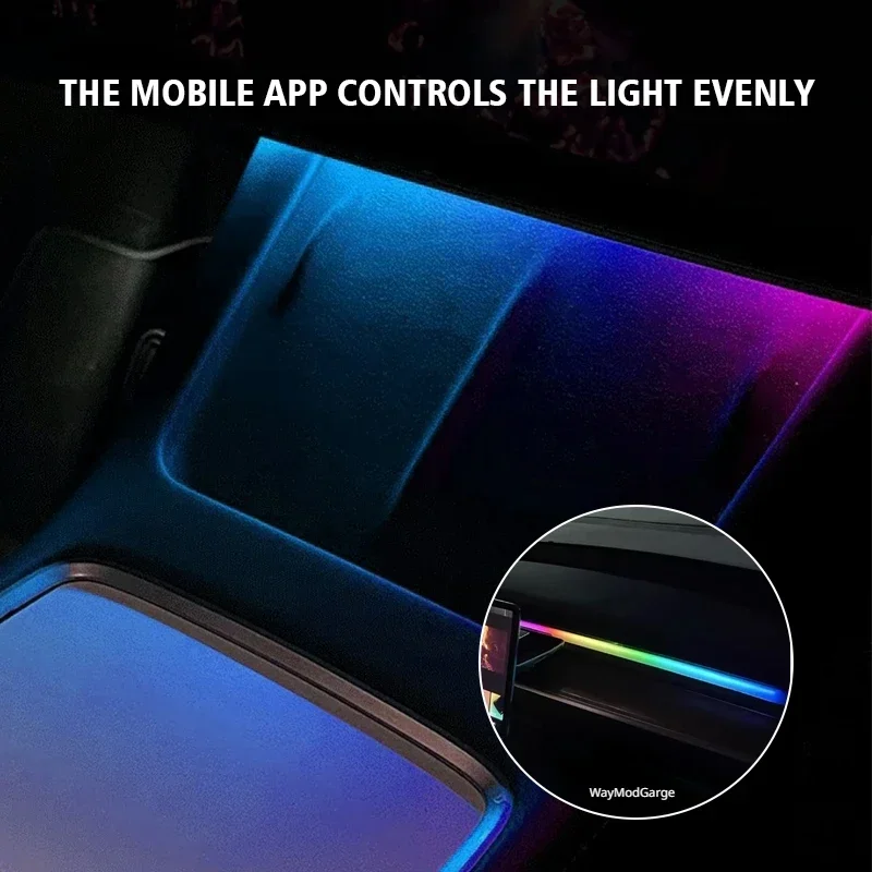 Console centrale cruscotto luce di ricarica Wireless per Tesla Model 3 Y 64 colori RGB Neon LED lampada ambientale USB Power APP Controller