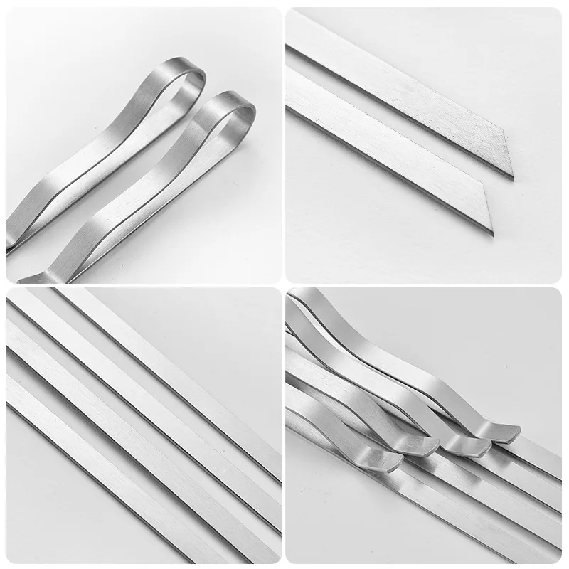Cheap Wholesale Reusable Stainless Steel Flat Barbecue Skewers BBQ Grilling Accessories