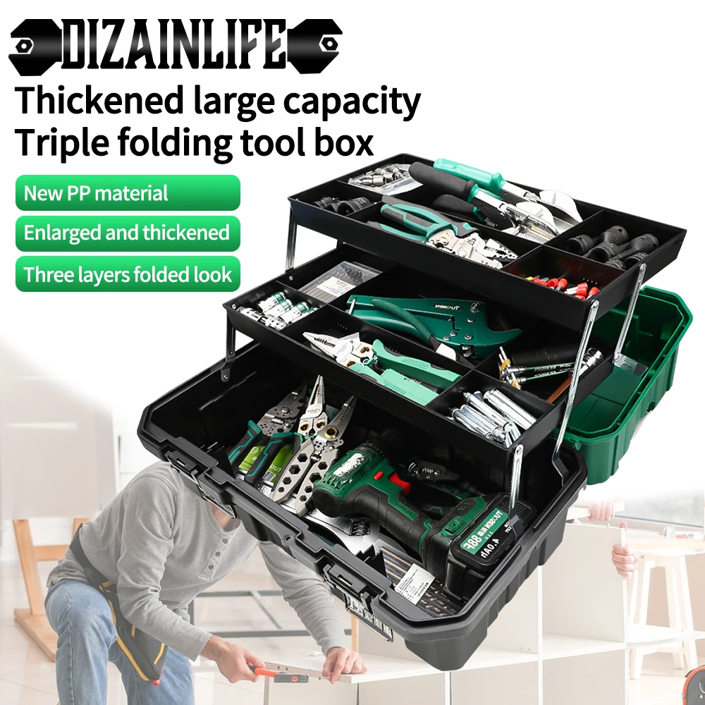 Large Tool Box 3-stage Storage Case Portable Waterproof Organizer Plastic Toolbox Case Carry Folding Accessory Storage Toolbox