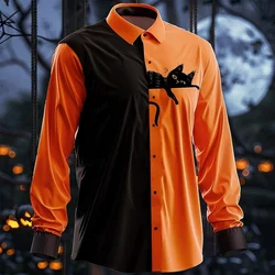 2024 Halloween fashion men new autumn winter spring summer lining yellow satin men's shirt long sleeve party gathering evening