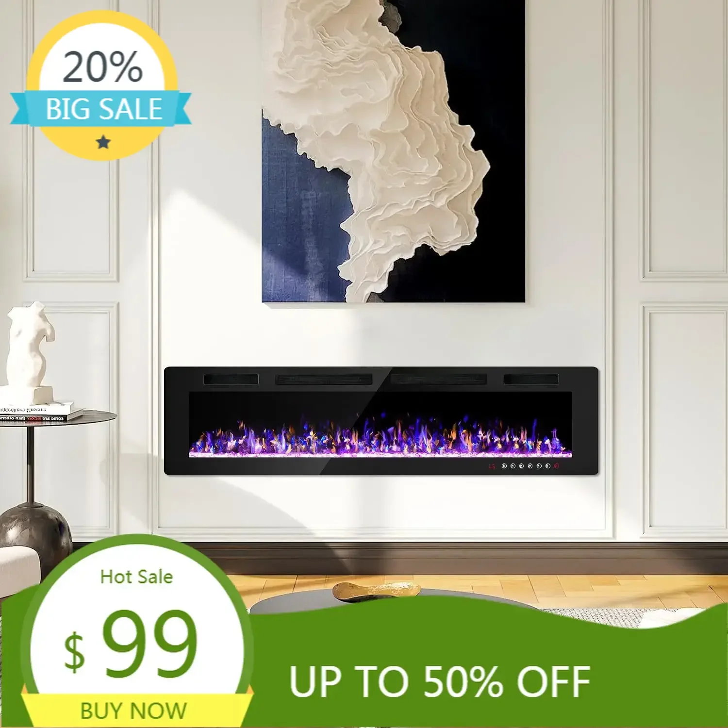 

Бестселлер: 72-дюймовый ультратонкий электрический камин для встраивания в стену и настенного монтажа, линейный камин с многоцветной подсветкой.