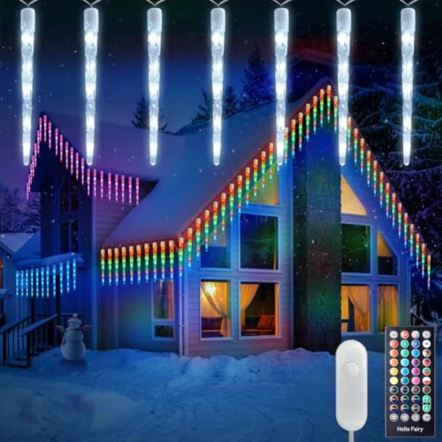 Color Changing Icicle Lights Outdoor 3.8FT 100 LED Smart Christmas Lights 39 Color Modes Waterproof Connectable Icicle Indoor D