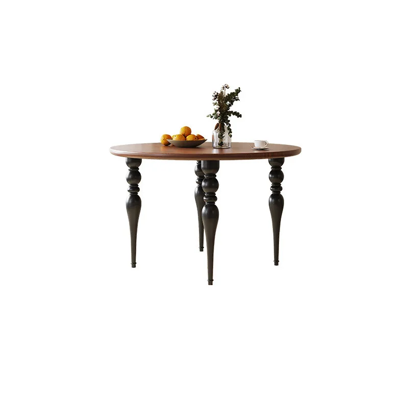 

Retro round solid wood dining table, home restaurant French table creativity