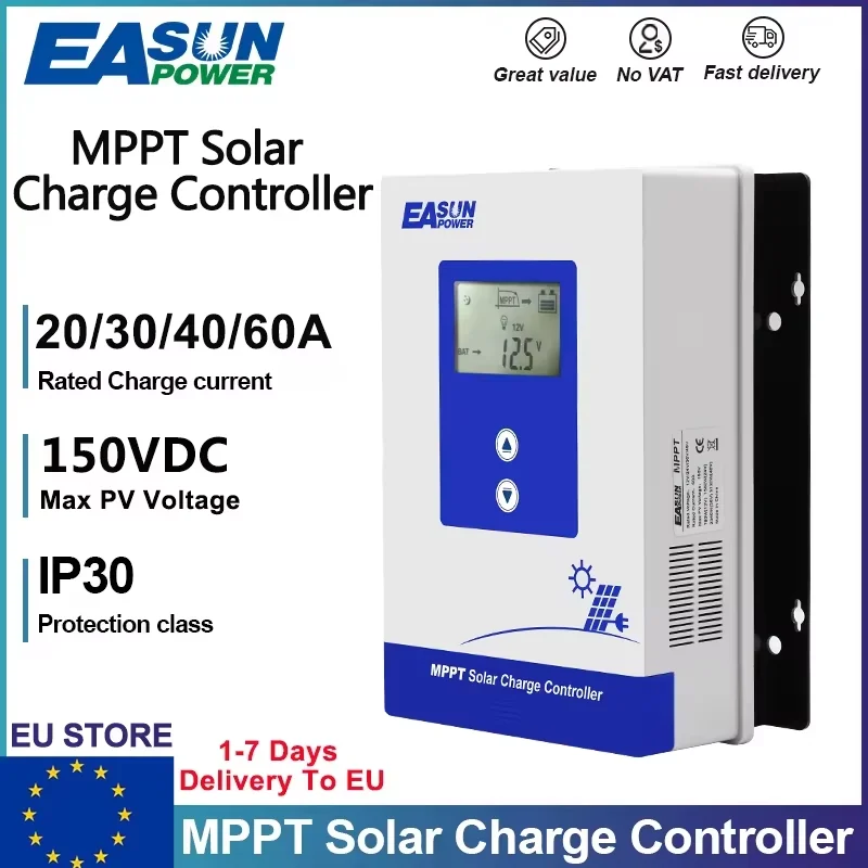 EASUN 100A 60A 40A 20A MPPT Solar Charge Controller Lead Acid Lithium Battery Regulador 12V 24V 48V Solar Controller LCD Display