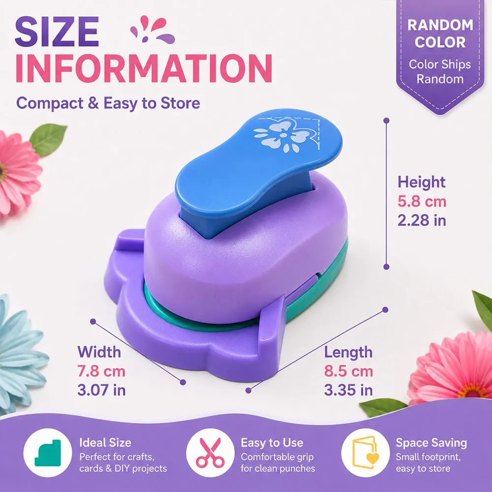 1Pc Floral Corner Craft Punch, Random Color, Right-Angle Paper Cutter with Easy Press Handle for Cards, Journals & Scrapbooks