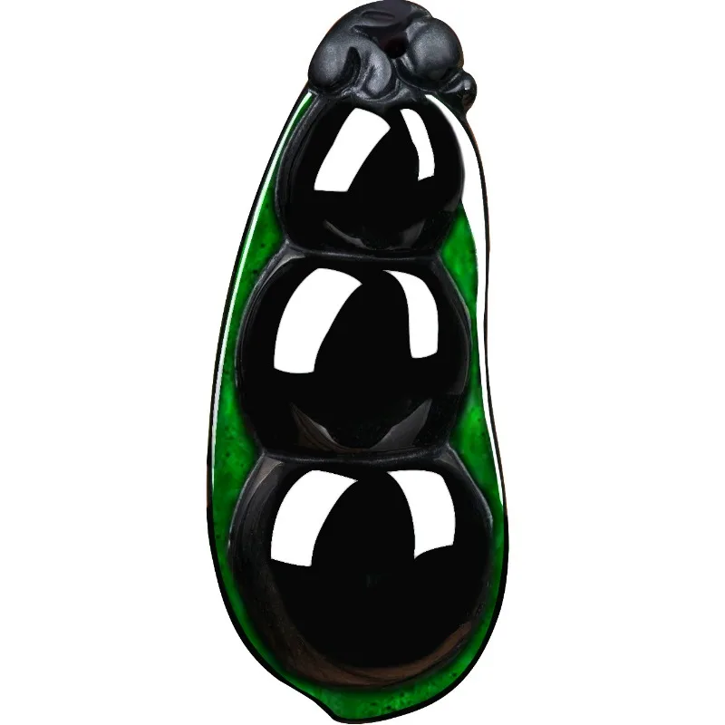 Genuine Natural Burmese Black Emerald Beans Pendant Necklace Jade Hand-carved Fashion Charm Jewelry Amulet Gifts for Men Luxury