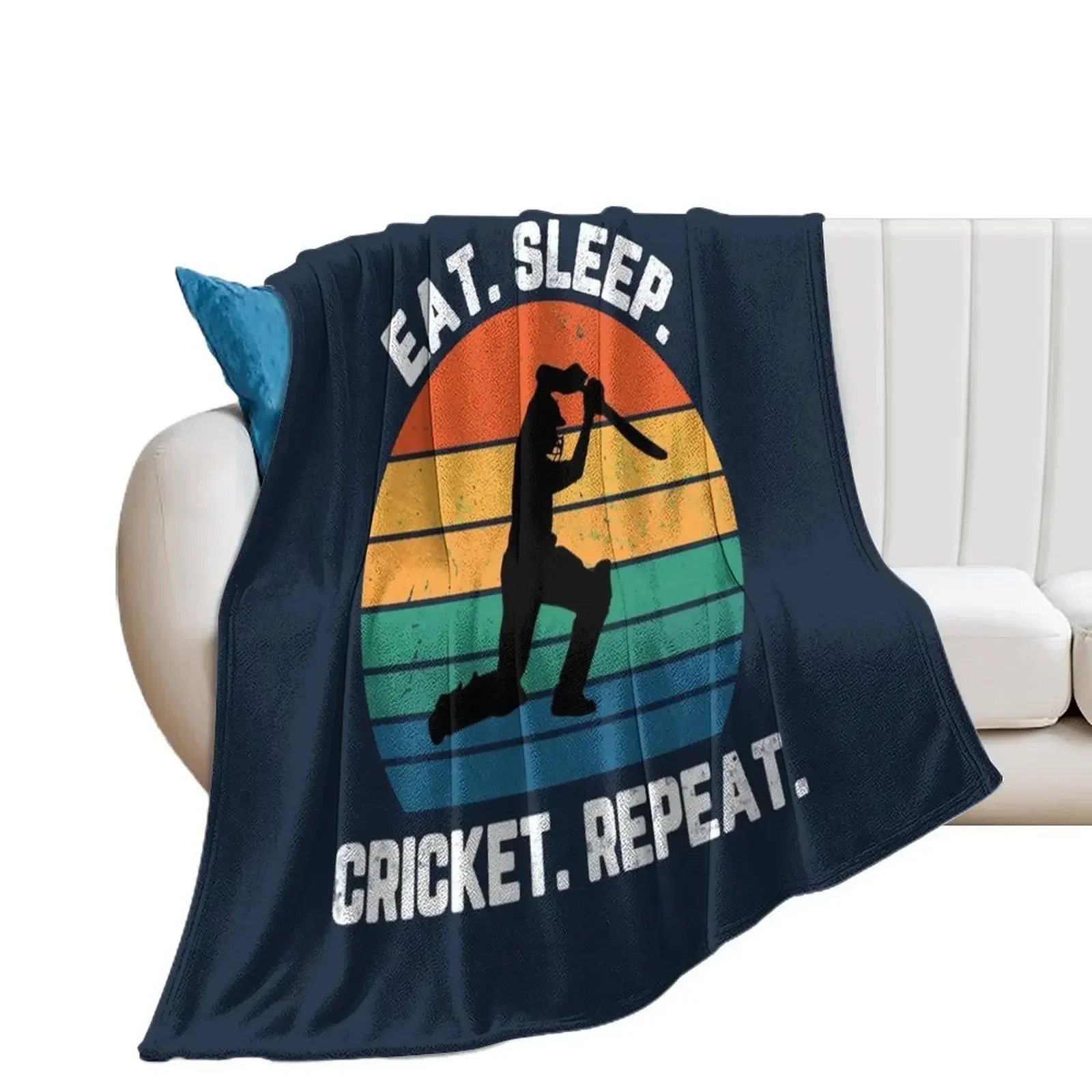 

Eat Sleep Cricket Repeat Sunset White Text Throw Blanket Plaid on the sofa Weighted Blankets