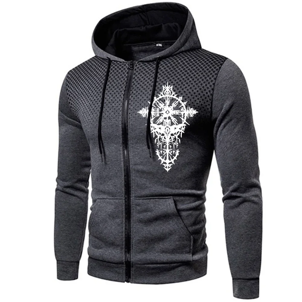 الخريف الشتاء الذكور اليومية سترة رياضية غير رسمية الغراب القديم طباعة الرجال الرمز البريدي هوديي عالية الجودة مقنعين معطف طويل الأكمام #4