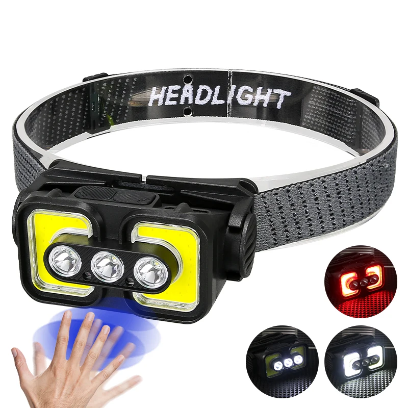 LED Wave Sensor Headlamp Portable Type-C Charging Capacity Display Strong Light Outdoor Night Fishing Night Running Head Lamp