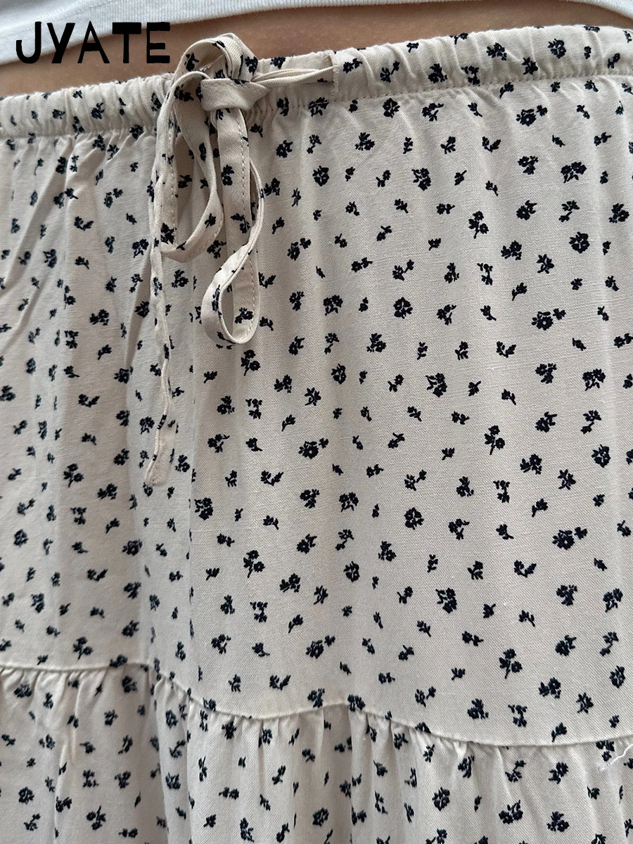 Zoete Bloemenprint Maxi Lange Rokken Dames Zomer Nieuw Katoen Trekkoord Hoge Taille Casual A-Lijn Rok Vintage Chic Eenvoudige Faldas