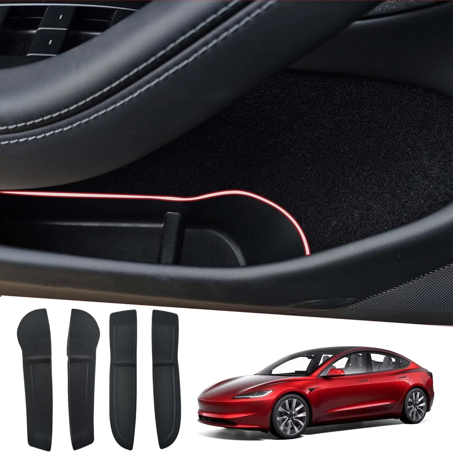 

for Tesla Model 3 Highland Door Side Storage Box,Door Handle/Car Door Organizer Tray Protector (TPE)