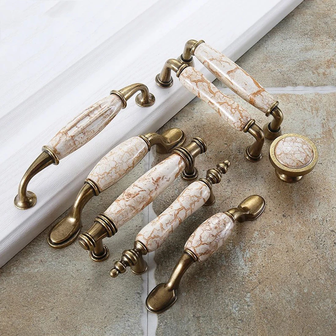 Marble handles, garden ceramic kitchen cabinet storage wardrobe door handles, dressing table classical furniture knobs and pulls