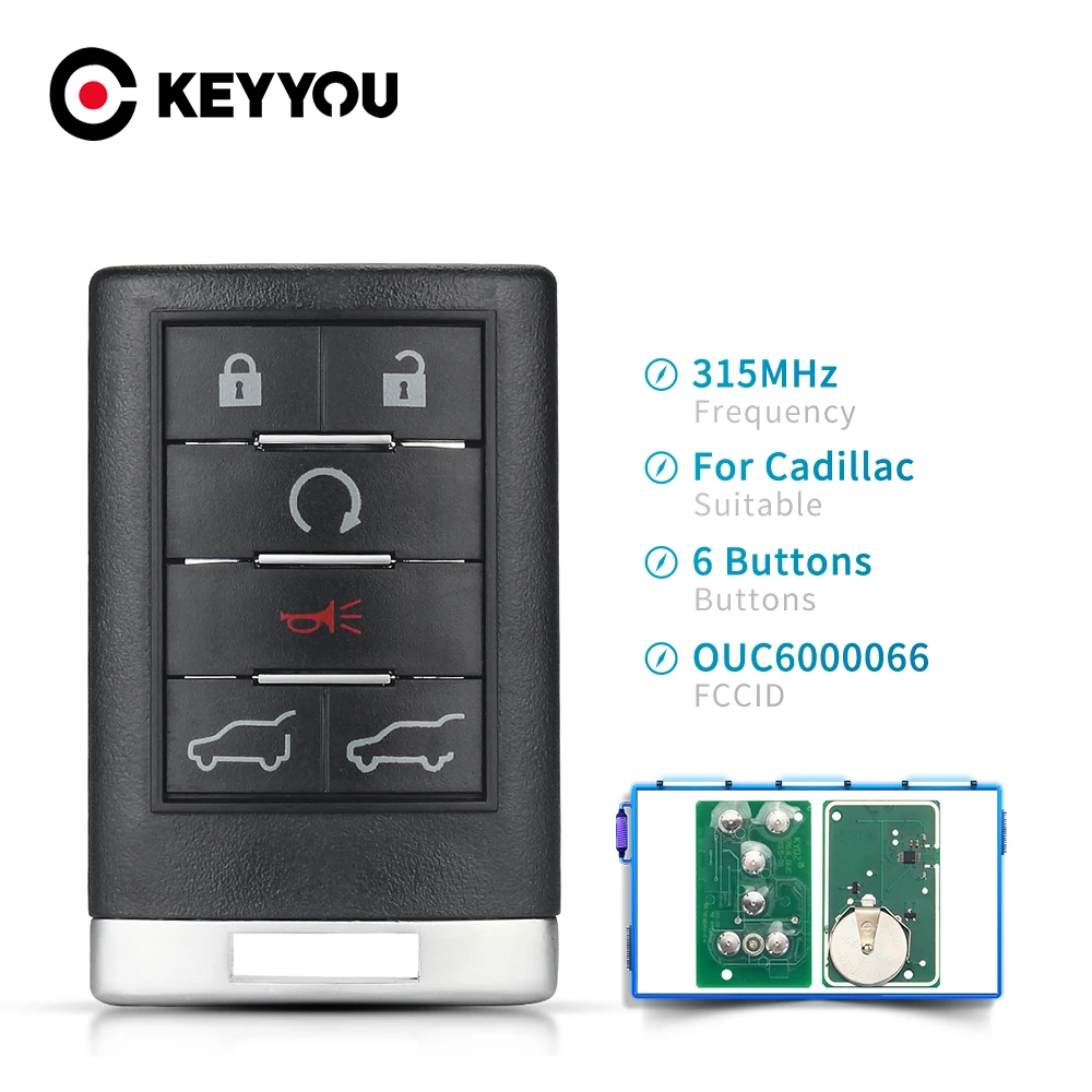 

KEYYOU 6 Buttons Remote Key Keyless Entry Car Key Fob For Cadillac Escalade ESV EXT OUC6000066 315MHz 2007 2008 2009 2010 2011