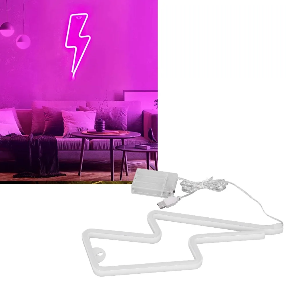 Vintage Lightning Bolt Neon Signs Light USB or Battery Operated Hanging Design LED Neon Sign Neon Sign Christmas Decorations