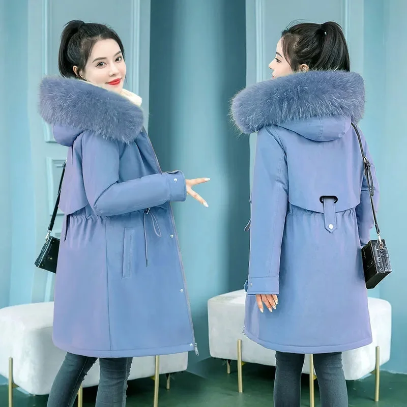 New Winter Jacket Women Parka Fashion Long Coat Wool Liner Hooded Parkas With Fur Collar Warm Snow Wear Padded Clothes 6XL