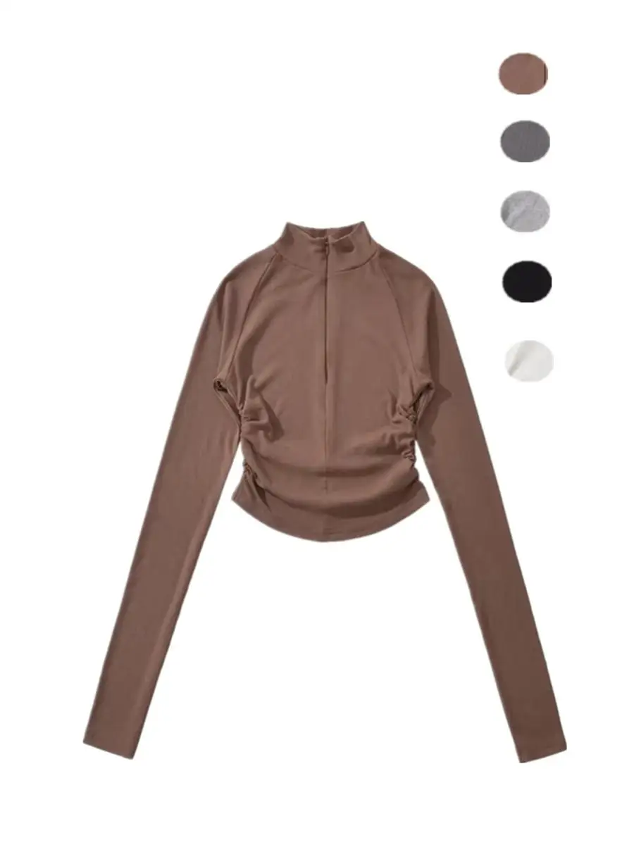 เสื้อสเวตเตอร์ผู้หญิงสำหรับฤดูใบไม้ร่วงและฤดูหนาว สไตล์สตรีท แขนยาว คอสูง ทรงเข้ารูป ใส่เป็นชุดกีฬาหรือใส่เป็นเสื้อตัวในได้