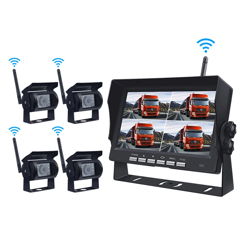 1080p 7inch Wireless Truck Camera Rearview CCTV System 4 Cameras With One With Audio Recording Function