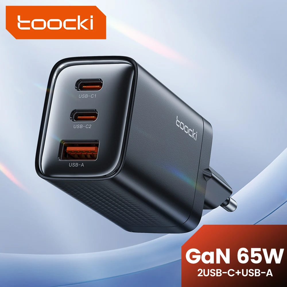 Toocki 2C1A 65W GaN USB Fast Charger PD QC3.0 AFC SFC2.0 Fast Charging USB C Phone Charger for Samsung S26 Ultra iPhone Xiaomi