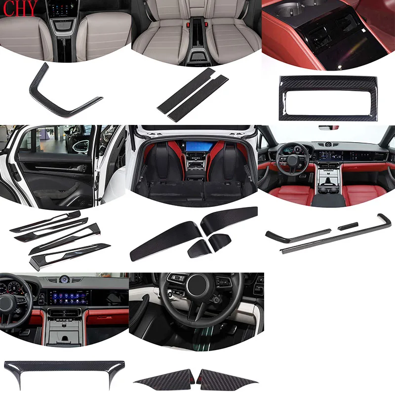 For Porsche Panamera 2024-2026+ Real Carbon Fiber Car Interior Door Panel Trim Strip Seat Back Trim Frame Sticker Accessories