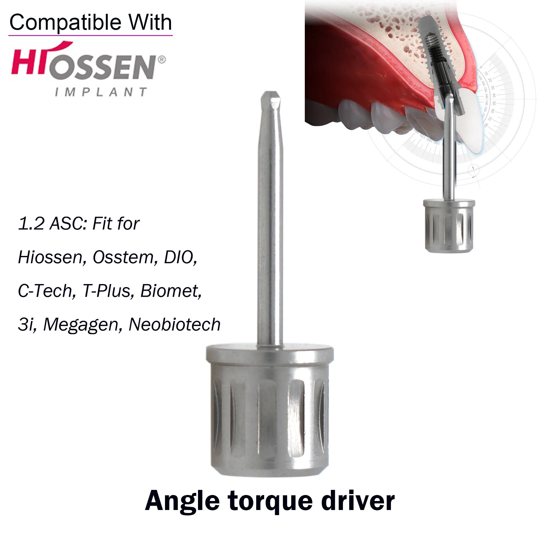 

Implant 1.2ASC Driver Angulated Screw Channel For Hiossen 0ss 3i Dio Ratchet Screwdriver