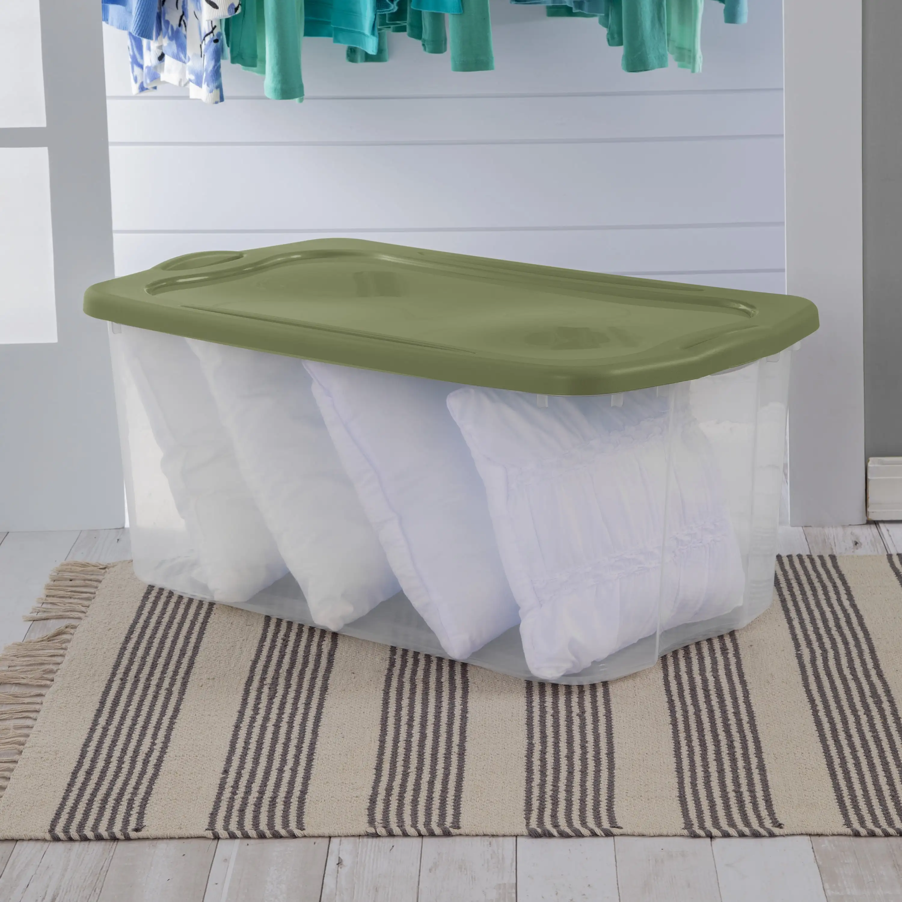

120 Quart Clear Plastic Storage Container Extra-Large Green Storage Bin with Full-Grip Handles for Home Organization