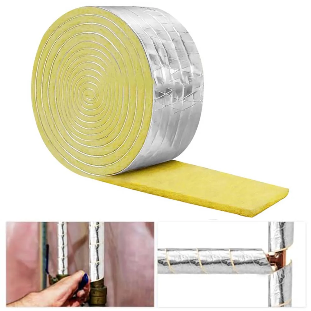 

10 M 32.8Feet Foiled Back Fiberglass Pipe Insulation Wrap For Outdoor Indoor Pipe Acoustic Glass Wool Felt Strips