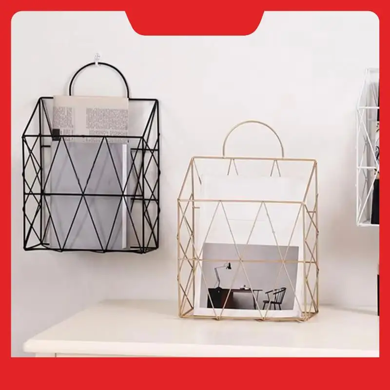 Display Holder Wall Mount File Organizer Vertical Wire Shelf Decorative Space Saving Stylish File Storage A