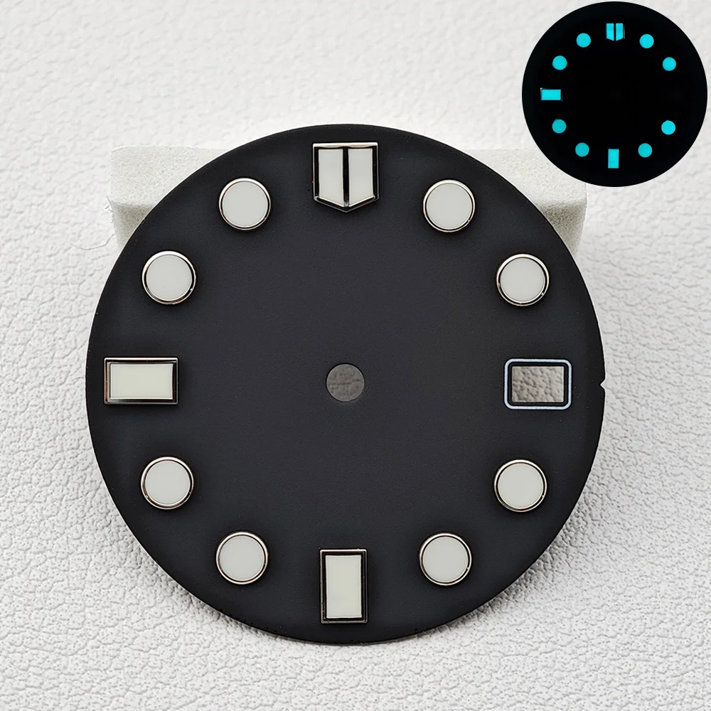 28.5MM Single Calendar Watch Black/Red Dial Green Luminous Dial for NH35/NH36 Movement Accessories Watch Parts For Wristwatches